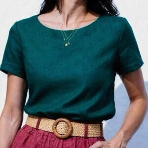 Not Perfect Linen Green 100% Linen Boxy Fit Top Small/Medium